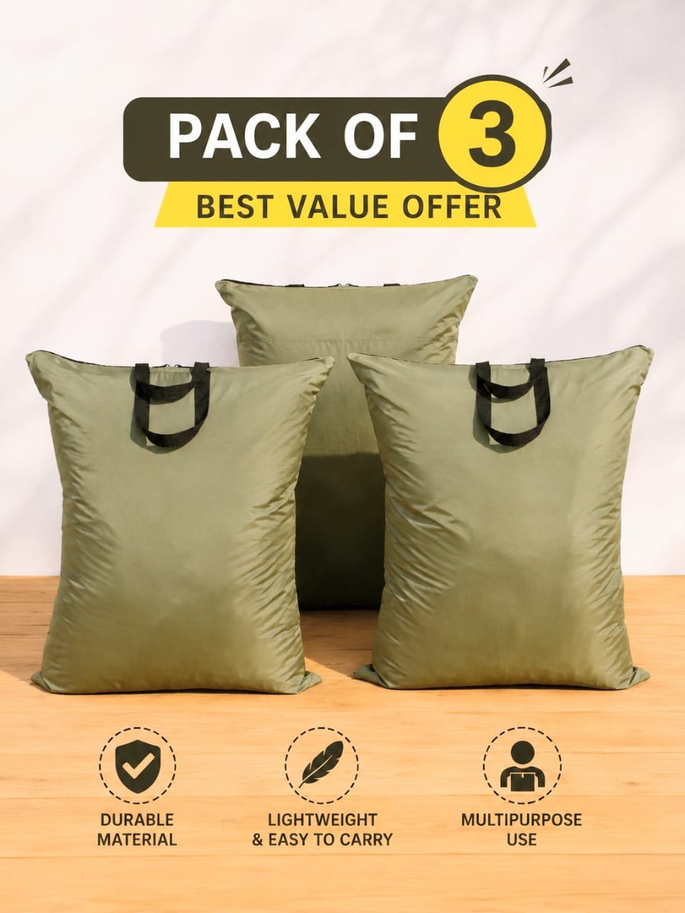 Pack of 3 Storage Bags-size 40 inches height and 29 inches width
